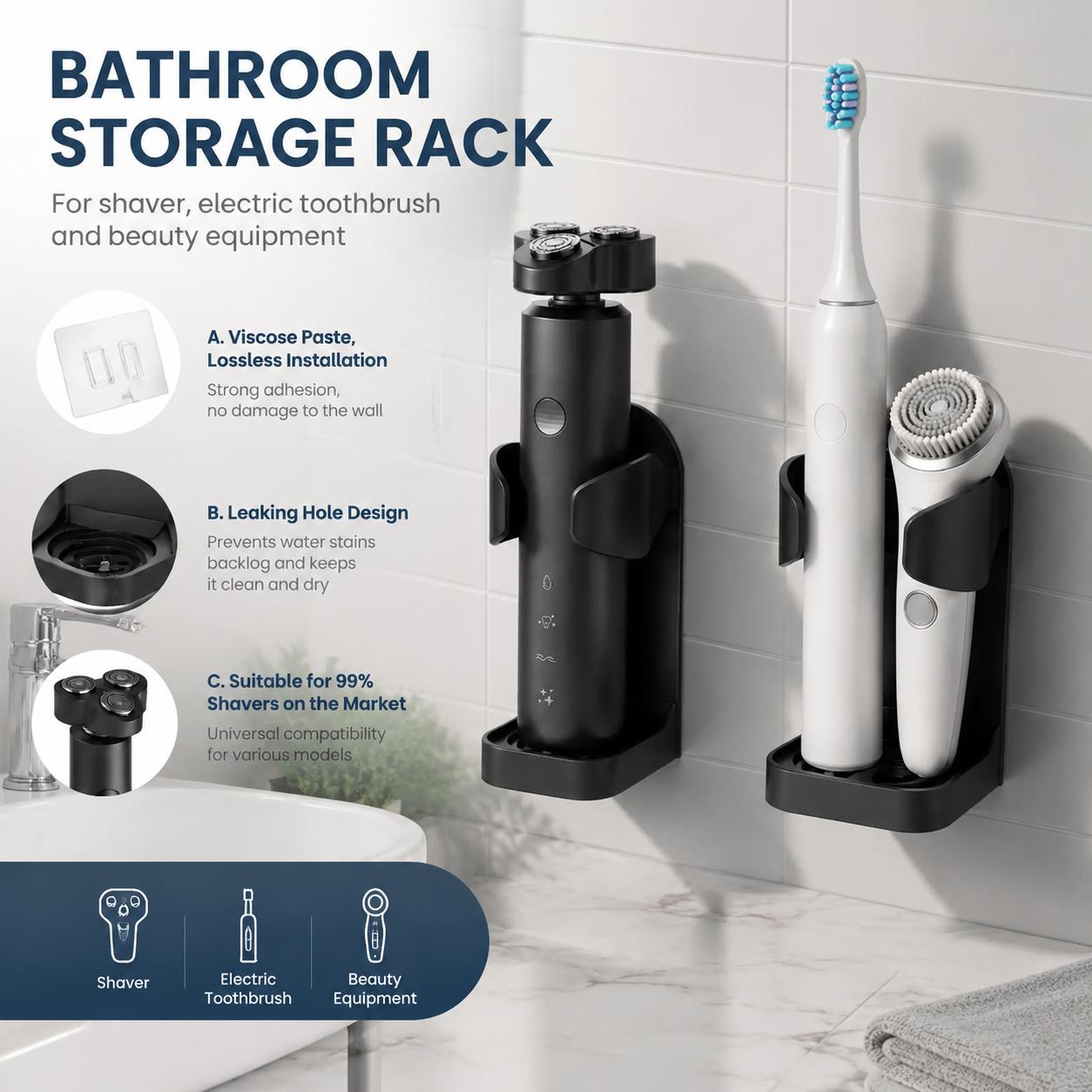 Home Essentials Bathroom Organizer - Tempat Sikat Gigi Tahan Air Tanpa