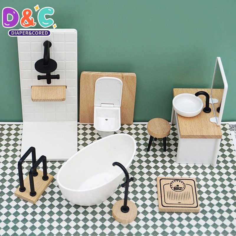 Home Bathroom Supplies - 1:6/1:12 miniatur rumah boneka Set kamar