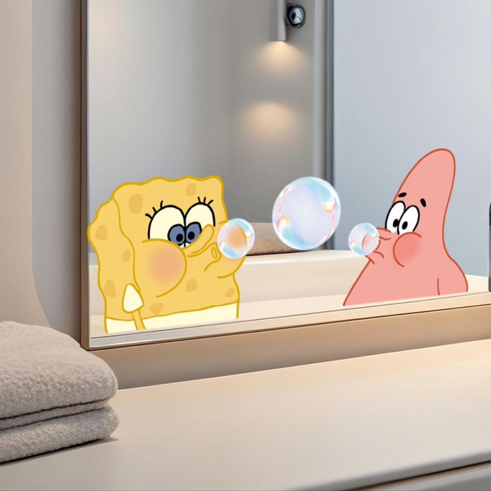 Home Bathroom Supplies - Stiker Cermin Kamar Mandi SpongeBob –
