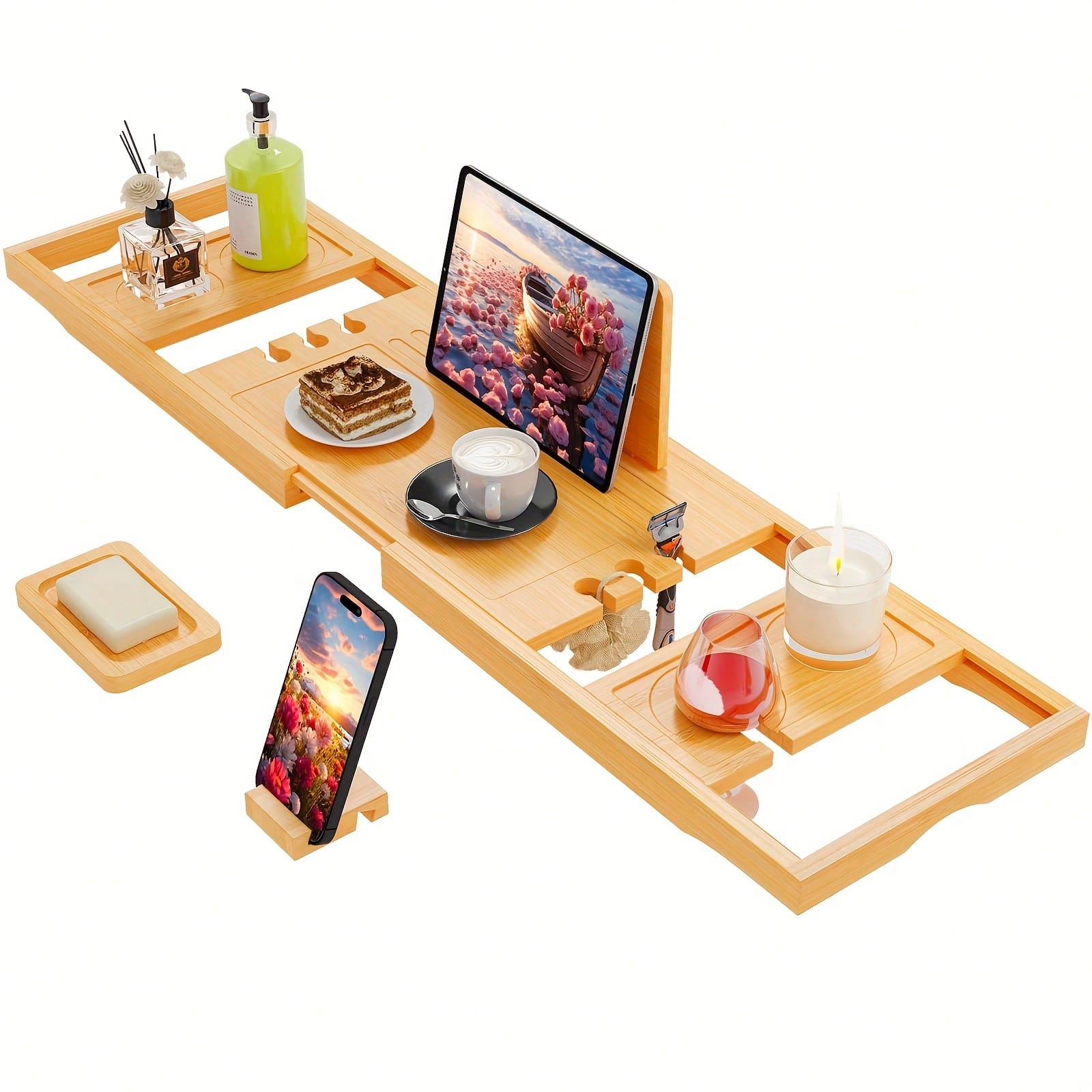 Bamboo Bathtub Caddy Tray, Org - Home Essentials Bathroom Organizer ulasan dan harga