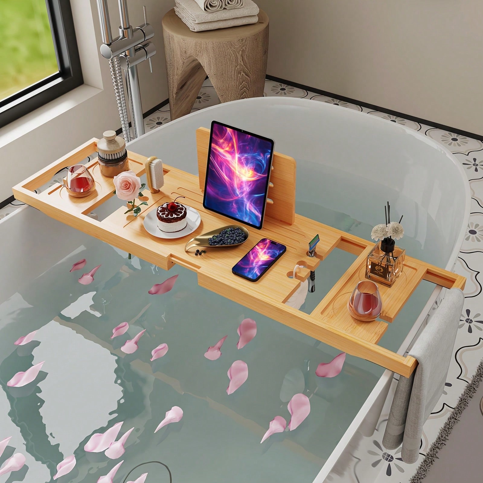 Bamboo Bathtub Caddy Tray, Org - Home Essentials Bathroom Organizer ulasan dan harga