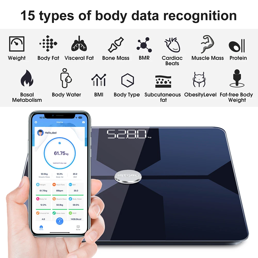 Skala Lemak Tubuh Wifi Rumah P - Home Bathroom Scales ulasan dan harga